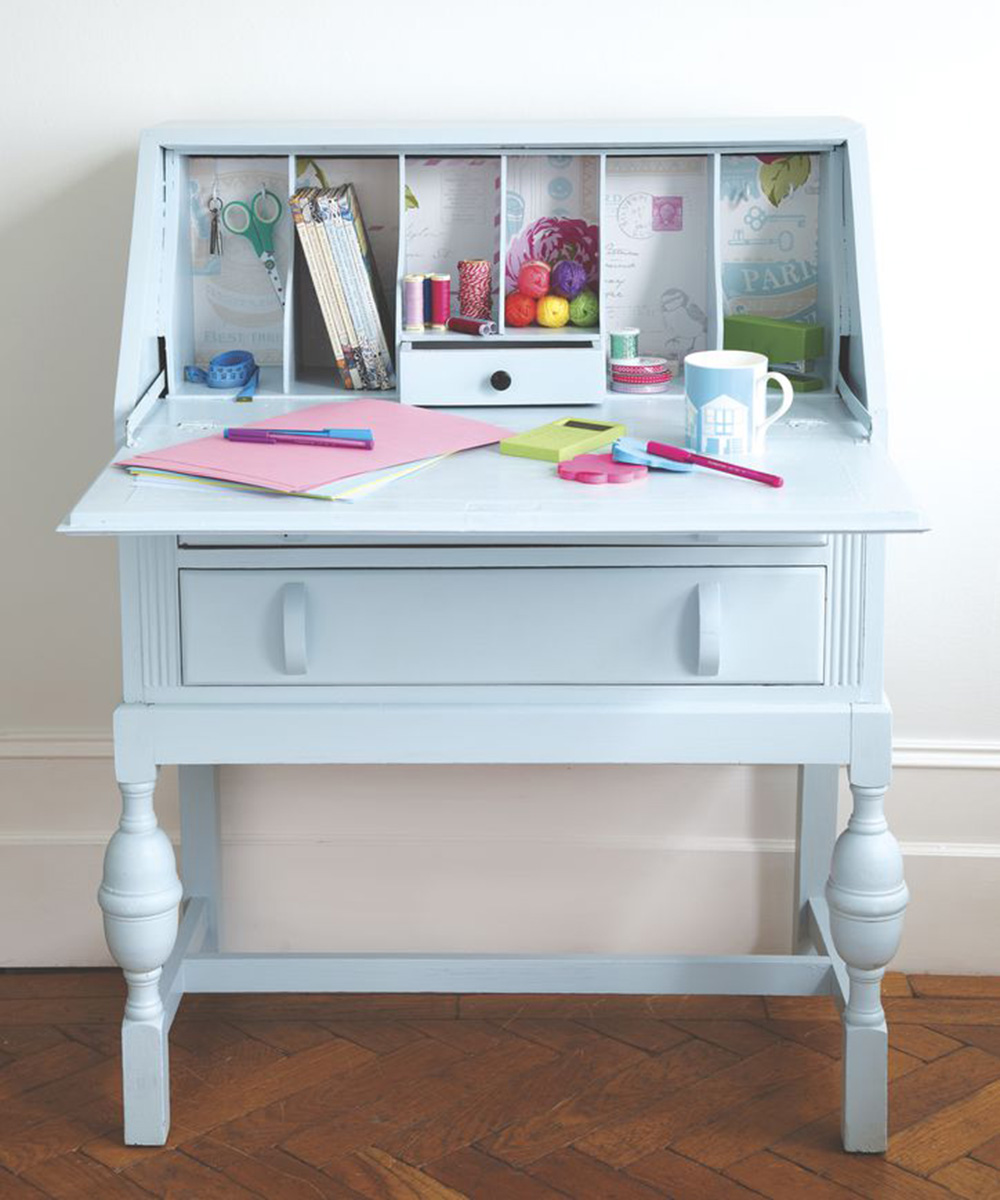 Upcycled furniture spruce up an old desk with paint